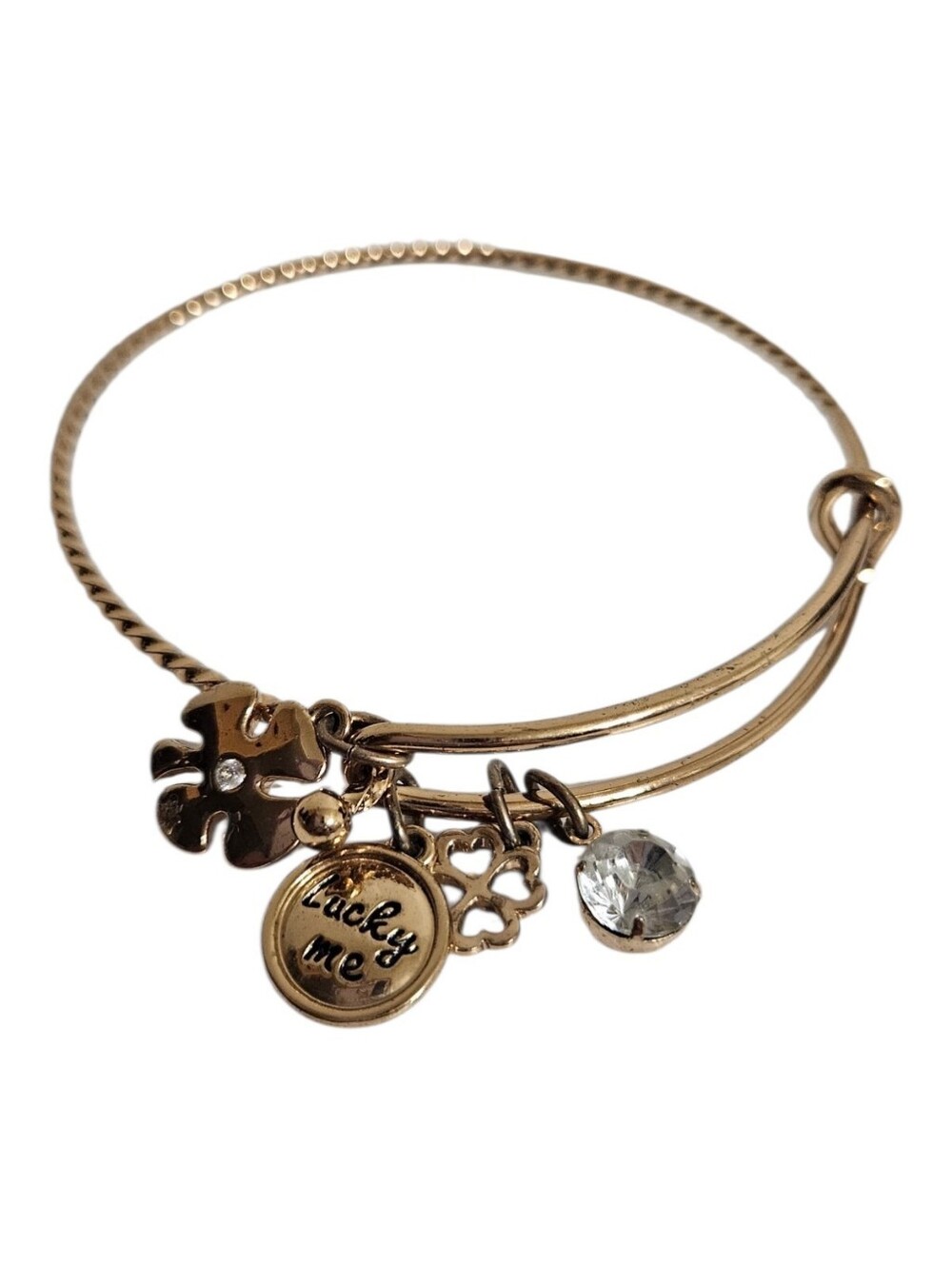 Avon Gold-Tone Charm Bangle with Clear Crystal